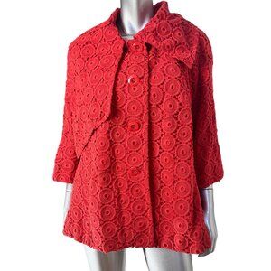 Tabitha by Anthropologie Red Cotton Lace Overlay Embroidered Swing Jacket L